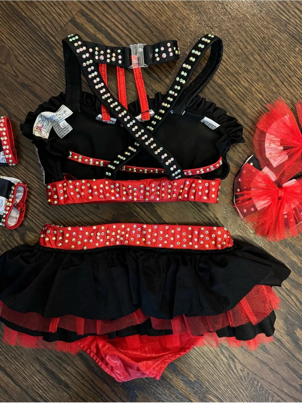 Glamour Red and Black Striped Dance Costume